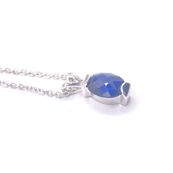 Silver Chain Necklace with Blue Cubic Zirconia - Picture 2 of 4